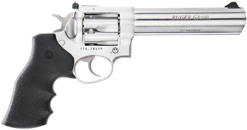 Ruger GP100 Medium Frame 357 Mag 6rd 6" Satin Stainless Steel Barrel, Cylinder & Frame, Hogue Monogrip, Transfer Bar Safety, Exposed Hammer