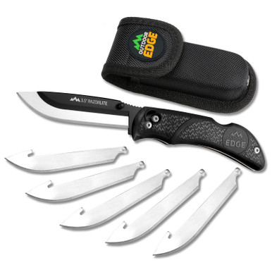 Outdoor Edge RL10C RazorLite 3.50" Folding Plain Black Oxide 420J2 SS Blade, Black TPR Handle