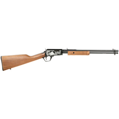 Rossi RP22181WDEN16 Gallery Full Size 22 LR 15+1, 18" Polished Black Steel Barrel Polished Black w/Father And Son Hunting Scene Engraving Steel Receiver, Hardwood Fixed Stock, Right Hand