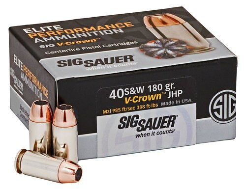 Sig Sauer Ammo Elite Performance V-Crown 40SW 180gr, JHP, 50rd Box