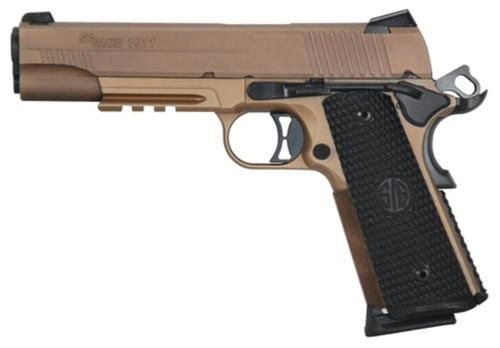 Sig 1911, Emperor Scorpion, SAO 45 ACP, 5" Barrel,, Flat Dark Earth, Black G10 Grips, SIGLITE Night Sights, Ambidextrous Thumb Safety, 8rd, Accessory Rail, 2 Magazines