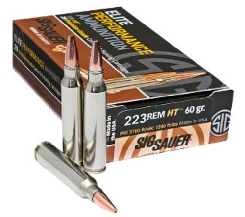 Sig Sauer Elite Performance, Hunting, 223 Rem, 60 Grain Copper HT, 20rd Box, 200 Case, California Certified Nonlead Ammunition