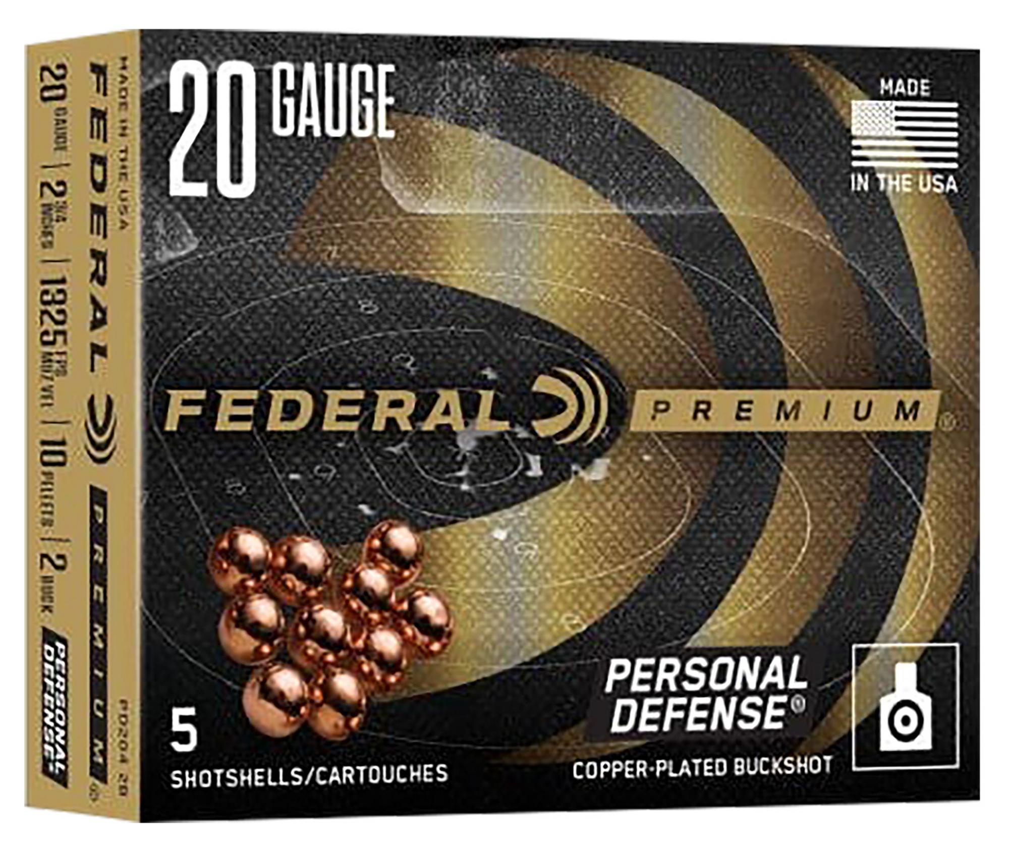 Federal Premium Shotshells PD2042B, 20 Gauge, 2-3/4", #2 Buck Shot, 5 Rds/box