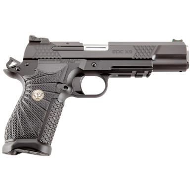 Wilson Combat EDCXLPR9A EDC X9L 9mm Luger 15+1 5" Black DLC Serrated Stainless Steel Slide, Black Aluminum Frame w/Beavertail & Picatinny Rail, Black G10 Starburst Grip
