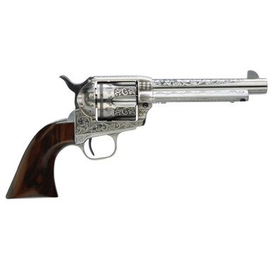 Taylors & Company 550898 1873 Cattleman 45 Colt (LC) Caliber with 5.50" Barrel, 6rd Capacity Cylinder, Overall White Photo Engraved Finish Steel & Walnut Grip