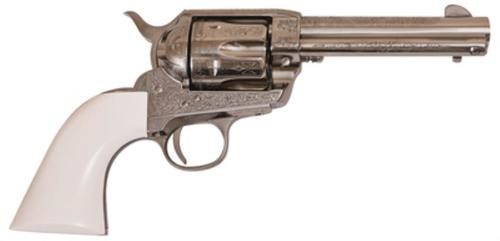 Cimarron Frontier .45 Long Colt 4.75" Barrel Nickel Finish PW Laser Engraved Poly Ivory Grip