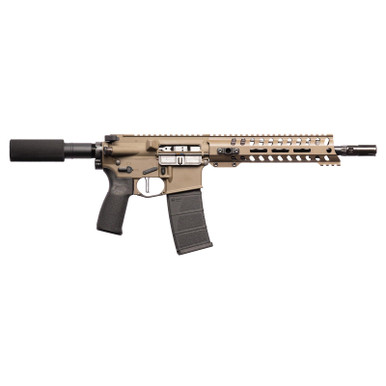 Patriot Ordnance Factory 01803 Minuteman DI 5.56x45mm 30+1 10.50" Nitride Treated Chrome Moly Barrel, 9" M-LOK Handguard, Patriot Brown Cerakote Receiver, Black Synthetic Buffer Tube, Black MFT Grips