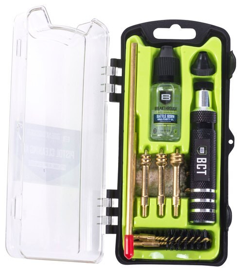 Breakthrough Vision Cleaning Kit, .38/.40/.45 Cal, Includes Cleaning Rod Sections, Hard Bristle Nylon Brushes, Jags, Patch Holders, Cotton Patches, Durable Aluminum Handle And Mini Bottles of Breakthrough Military-Grade Solv