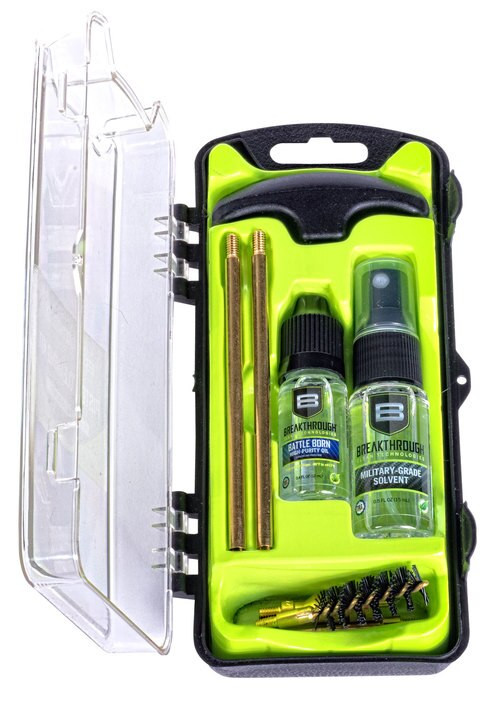 Breakthrough Vision Cleaning Kit, 44/45 Cal, Includes Cleaning Rod Sections, Hard Bristle Nylon Brushes, Jags, Patch Holders, Cotton Patches, Durable Aluminum Handle And Mini Bottles of Breakthrough Military-Grade Solvent A