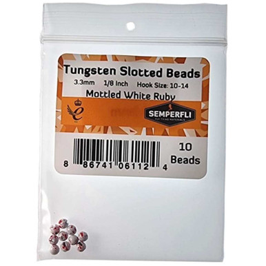 Semperfli Tungsten Slotted Beads 3.3mm (1/8 inch) Mottled White Ruby