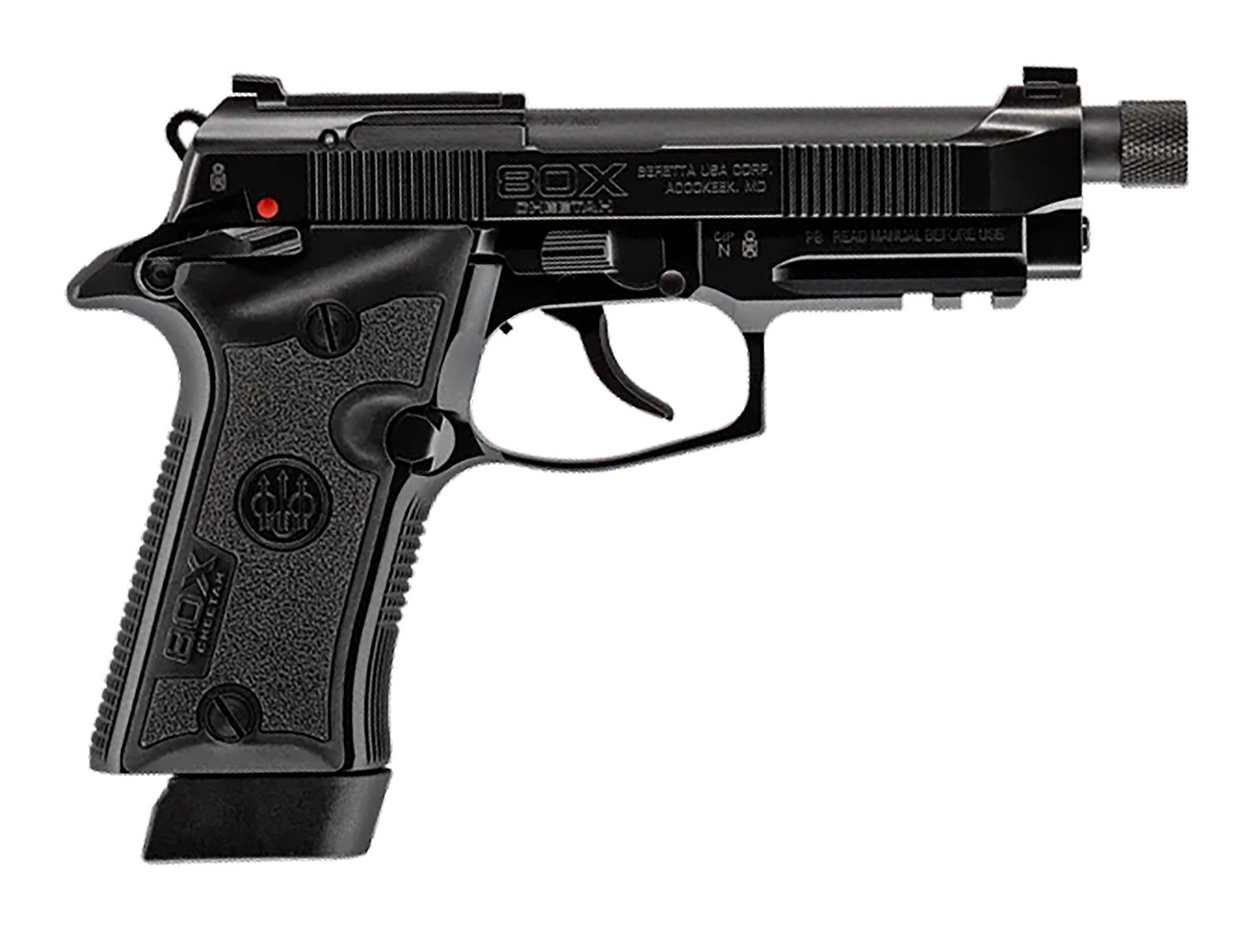 Beretta 80X Cheetah Tactical Pistol J80XTU15, 380 ACP, 4.4 in, Black Grip, Black Finish, Threaded Barrel, 15 Rd