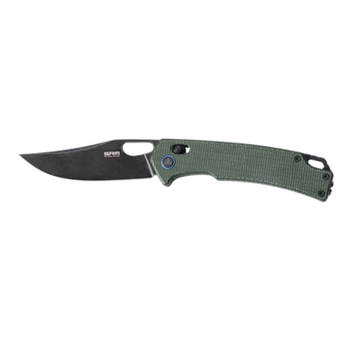 SRM Knives 9203 Ambi Lock Folding Knife - 3.54" 10Cr15CoMoV Stainless Steel Black Blade, OD Green Micarta Handle - 9203-MG2