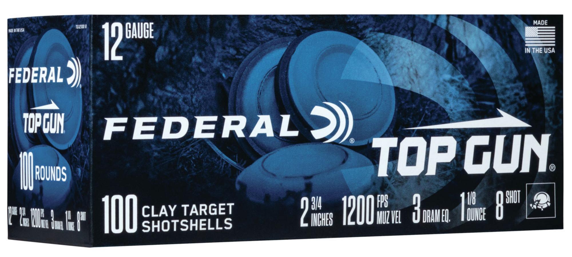 Federal Top Gun Shotshells TG121008, 12 Gauge, 2-3/4", 1 1/8 oz, 1200 fps, #8 Lead Shot, 100 Rds/box