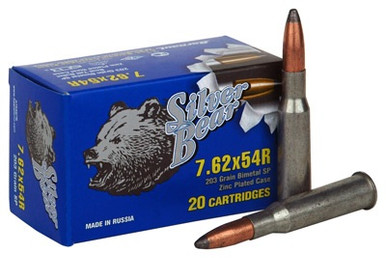 Silver Bear 7.62x54R Ammunition A754SPN 203 Grain Bi-Metal Soft Point 20 Rounds
