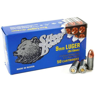 Silver Bear 9mm Luger Ammunition A919RFMJN 115 Grain Full Metal Jacket 50 Rounds