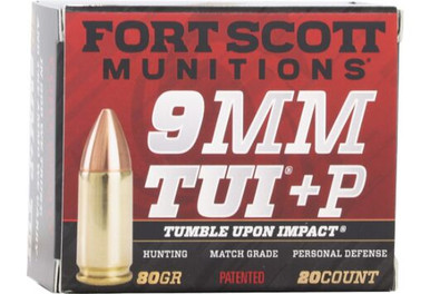Fort Scott Munitions 9MM+P Luger TUI 80 gr Solid Copper Tumble Upon Impact - 20 Rounds per Box