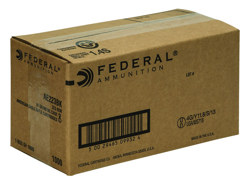 Federal American Eagle .223 Rem 55gr FMJ BT 1000rd Case #AE223BK