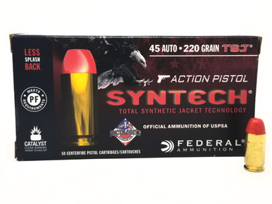 Federal 45 ACP Ammunition Syntech Action Pistol AE45JAP1 220 Grain Total Syntech Jacket Flat Nose 50 Rounds
