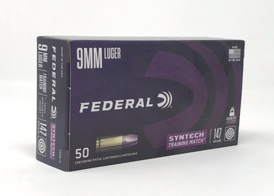 Federal 9mm Luger Ammunition Syntech Training Match AE9SJ3 147 Grain Total Synthetic Jacket 50 Rounds