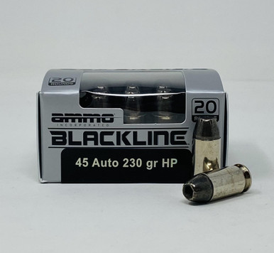 Ammo Inc Black Line 45 Auto Ammunition 230 Grain Hollow Point 20 Rounds