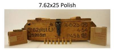 Polish 7.62x25 Tokarev Ammunition AM2960 85 Grain Full Metal Jacket Lead Core 70 Rounds