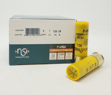 Nobel Sport Italia 20 Gauge Ammunition Heavy Field ANSH208CASE 2-3/4" #8 Shot 1oz 1250fps CASE 250 Rounds