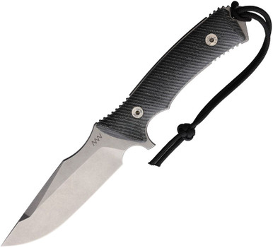 Acta Non Verba M311 Spelter Fixed Blade Knife - 4.7" Sleipner Stonewash Clip Point, Black Micarta Handles, Black Kydex Sheath - ANVM311-028