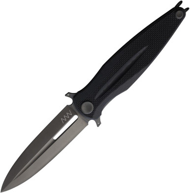 Acta Non Verba Z400 Liner Lock Flipper Knife - 4" Sleipner Black Single-Edge Dagger Blade, Black G10 Handles - ANVZ400-015