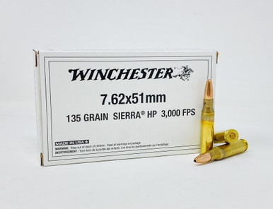 Winchester 7.62x51mm NATO Ammunition AU762135 135 Grain Sierra Hollow Point 20 Rounds