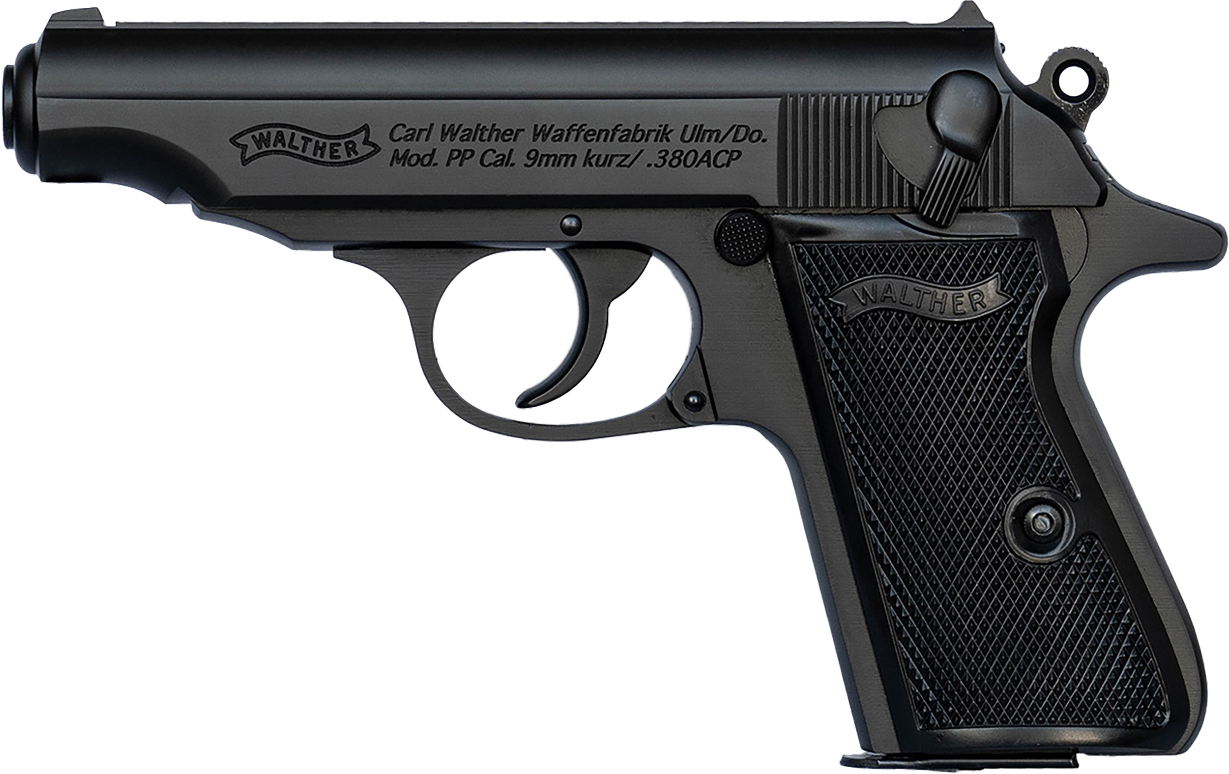 Walther PP Pistol 4796030, 32 ACP, 3.90in, Textured Polymer Grips, Black Finish, 8 Rds