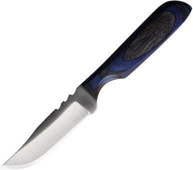 Anza Knives 6F Mini Fixed Blade Blue - 2.0" Carbon Steel Blade, Black and Blue DymaLuxWood Handles, Leather Sheath