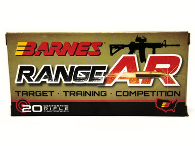 Barnes 5.56x45mm Ammunition Range AR 30844 52 Grain Open Tip Flat Tip Flat Base 20 Rounds