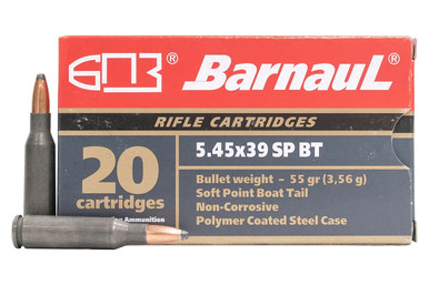 Barnaul 5.45x39mm Ammunition BARN545X39SPBT55 55 Grain Boat Tail Soft Point Steel Case 20 Rounds