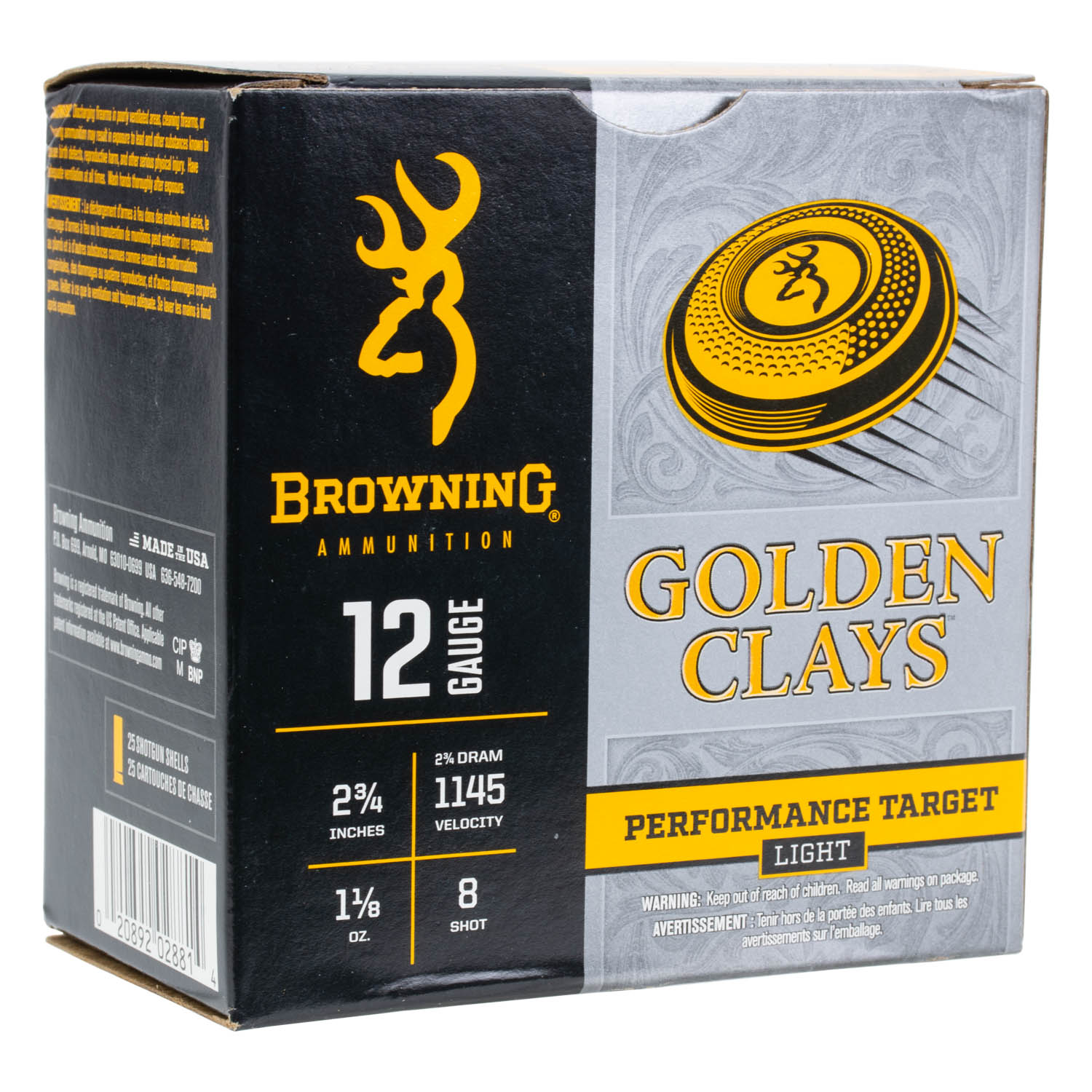 Browning Golden Clays 12ga. 2-3/4" 1-1/8oz. #8 Shot 1145 FPS Ammunition, 25 Round Box
