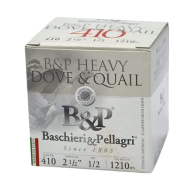 Baschieri & Pellagri 410 Heavy Dove and Quail Ammunition BP4108 2-1/2" 1/2oz 1210fps #8 Shot 25 Rounds