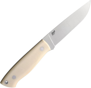 Brisa Trapper 115 Fixed Blade - 4.75" Elmax Blade, Full Flat Grind, Ivory Micarta Handles w/ Black Liners, Leather Sheath