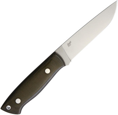 Brisa Trapper 115 Fixed Blade - 4.75" Elmax Blade, Full Flat Grind, Green Micarta Handles, Leather Sheath