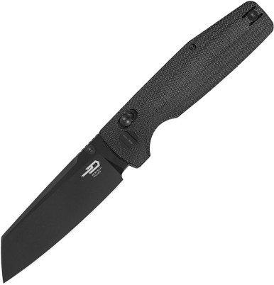 Bestech Knives Slasher Crossbar Lock Folding Knife - 3.5" D2 Black Sheepsfoot Blade, Black Canvas Micarta Handles - BG56A-2
