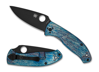 Spyderco Tenacious Frame Lock Folding Knife - 3.35" D2 Black Plain Blade, Blue Disarray Titanium Handles (Chidori) - C122TIBLBKD2P