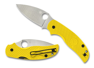 Spyderco Sage 5 Lightweight Salt Compression Lock Folding Knife - 3" CPM-Magnacut Satin Leaf Shape Blade, Yellow FRN Handles, Wire Pocket Clip