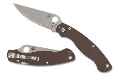 Spyderco Military 2 Sprint Run - 4" CPM-15V Stonewashed Plain Blade, Brown G10 Handles - C36GPBN15V2