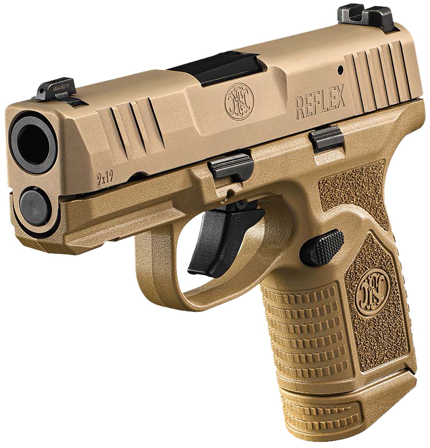 FN Herstal Reflex Pistol 66101421, 9mm Luger, 3.30in, FDE Stippled, Flat Dark Earth Finish, 10 Rds