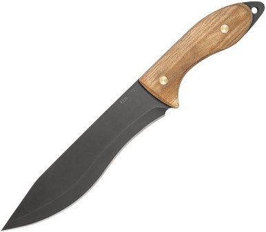 Case Sasquatch Bowie Fixed Blade - 7.75" 1095 Caswell Coated Recurve Clip Point Blade, Smooth Natural Micarta Handles, Leather Sheath - 35101