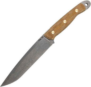 Case Roland Welker RW 100 Hunter Fixed Blade - 6.25" Caswell Finished Modified Tanto Blade, Natural Micarta Handle, Leather Sheath - 50628