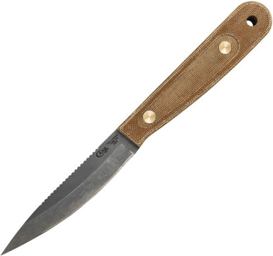 Case Roland Welker RW Caper Fixed Blade - 4.13" Caswell Finished Caper Blade, Natural Micarta Handle, Leather Sheath - 50629