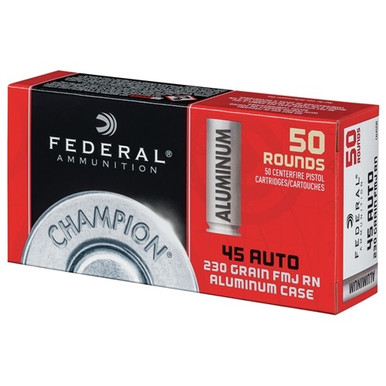 Federal 45 Auto Ammunition 230 Grain Full Metal Jacketed Champion Aluminum 50 Rounds