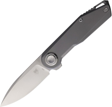 CobraTec Knives Prodigy Button Lock Folding Knife - 3.375" M390 Satin Drop Point Blade, Satin Titanium Handles