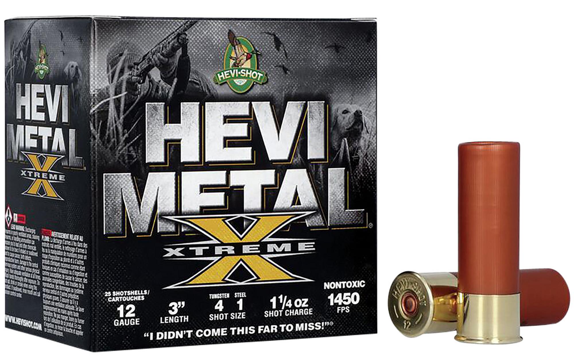 HEVI-Shot HEVI-Metal Extreme Shotshells HS38122, 12 Gauge, 3", 1 1/4 oz, 1450 fps, #4 & 1 Shot, 25 Rds/box