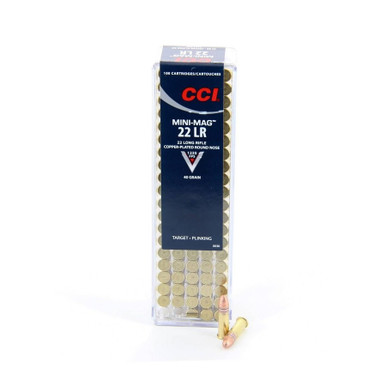 CCI Mini-Mag 22 LR Ammunition 0030 Copper-Plated Round Nose 40 Grain Sleeve of500 Rounds