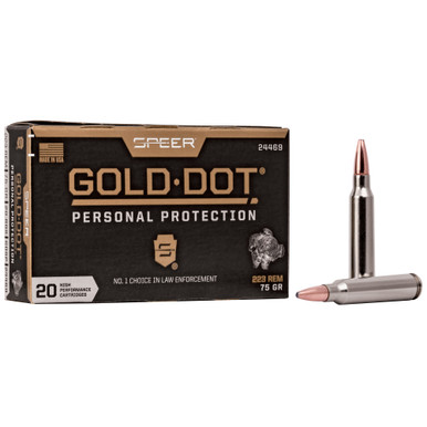 Speer Ammunition Speer Gold Dot 223 Remington 75 Grain Gold Dot Soft Point - 20 Round Box